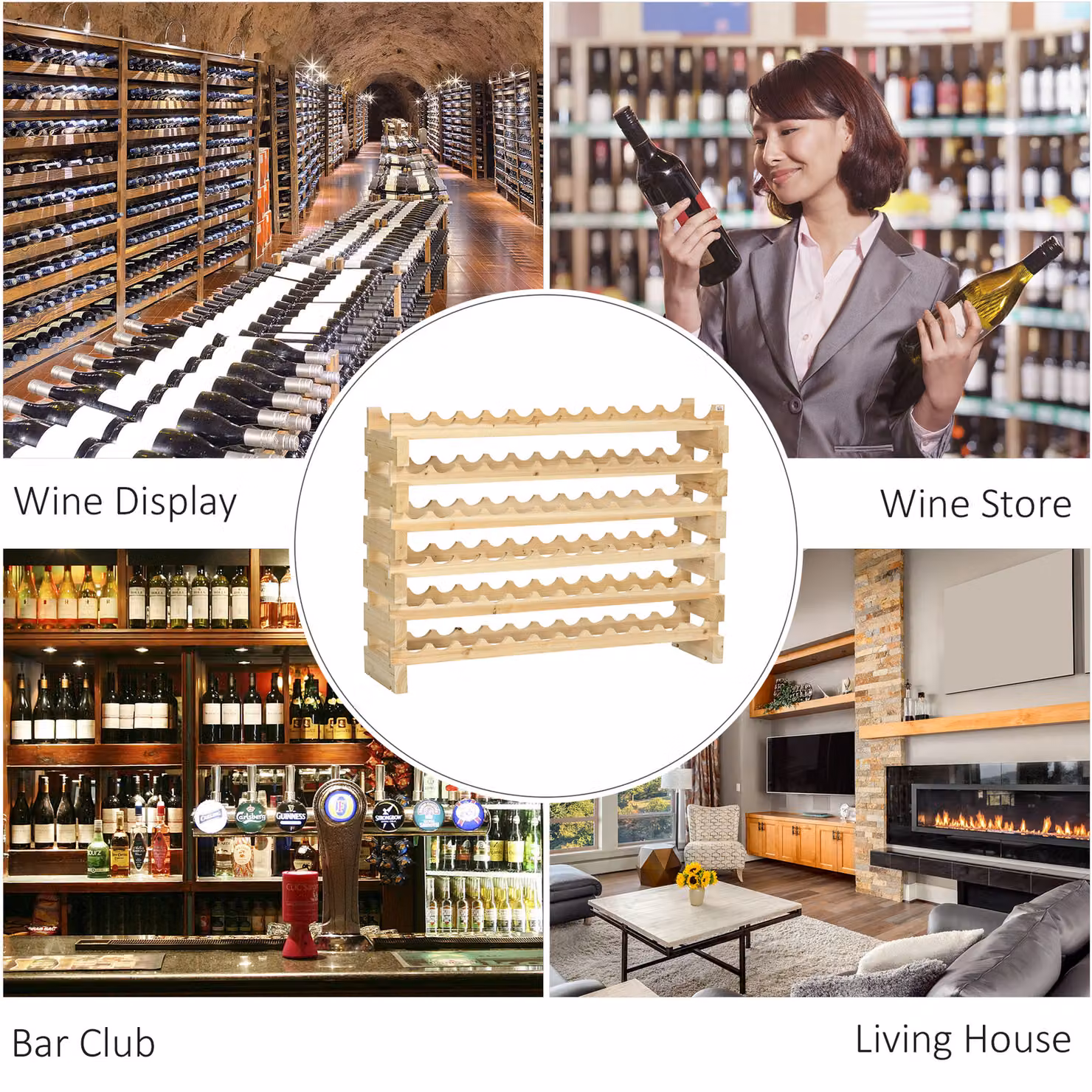 HOMCOM Set of 2 Six-Tier Rustic Fir Wood Wine Racks, Brown, 72 Bottle Capacity – 5
