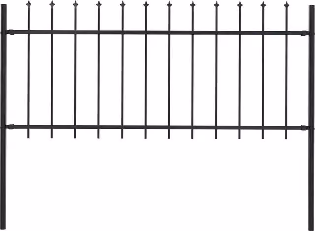 Berkfield Home Garden Spear Top Steel Fence, Black, W: 1.7 m, H: 0.8 m