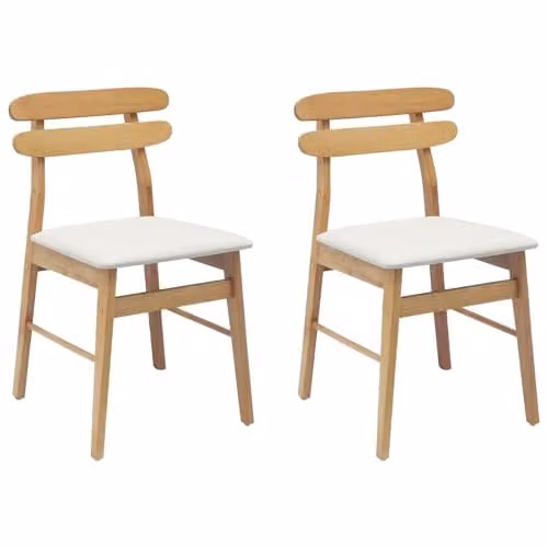 vidaXL Set of 2 Dining Chairs in Natural Rubberwood with Beige Fabric Upholstery