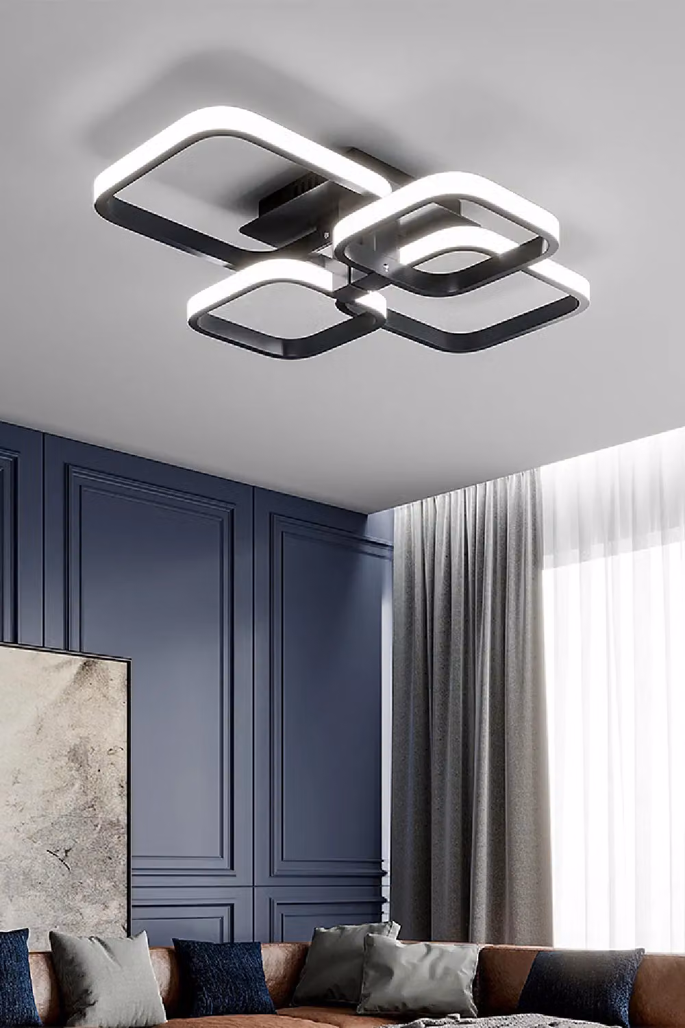 Living and Home Contemporary LED Semi Flush Ceiling Light in Black – 2