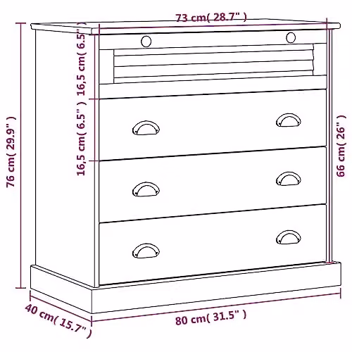 vidaXL VIGO Chest of Drawers in Brown Rustic Solid Pine Wood, W/D/H: 80 x 40 x 76 cm – 2