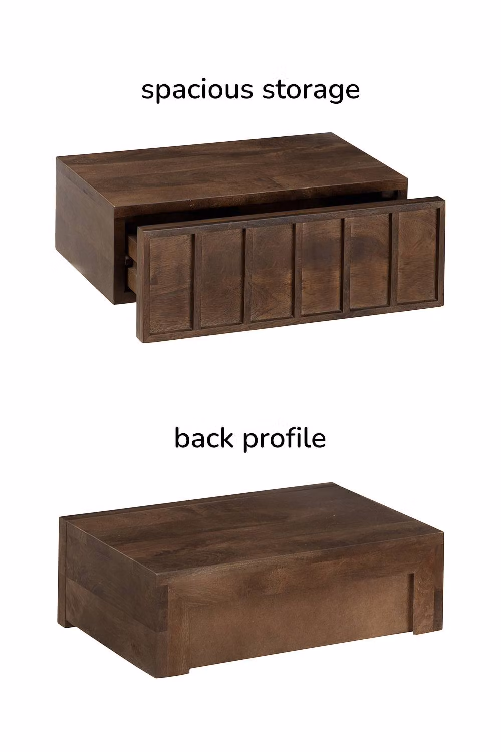 MH London Arlo Solid Mango Wood Floating Wall Storage Shelf with Push-to-Open Drawer in Dark Brown – 4