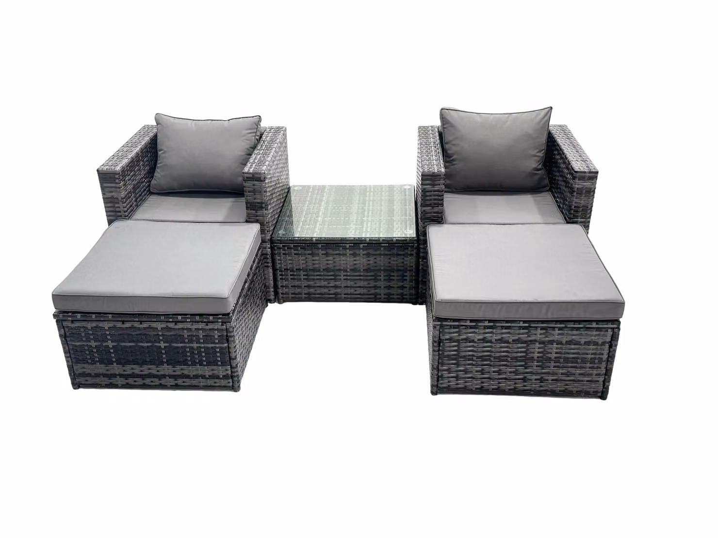 Fimous 4 Seater Patio Lounge Sofa Set with 2 Ottomans and Coffee Table in Dark Grey – 2