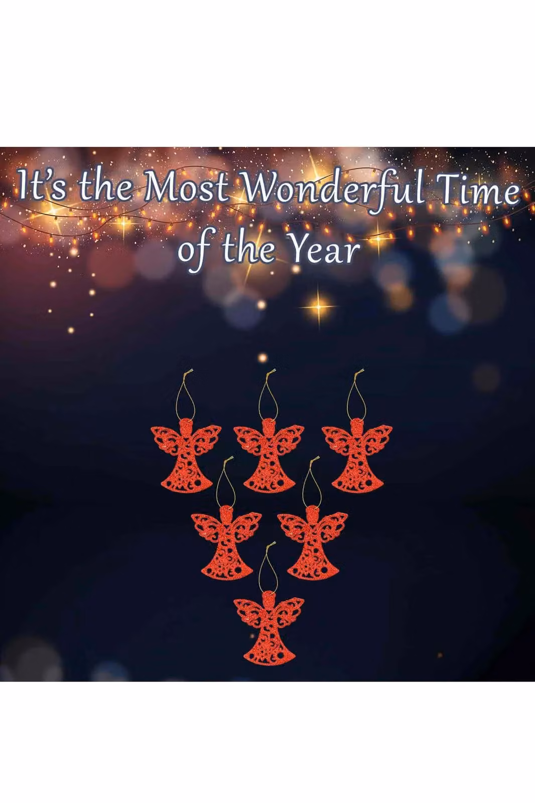 VFM e-Store Red Glitter Hanging Angel Christmas Tree Ornaments, Pack of 6, H 17.5 x W 10 x D 1.5 cm – 2