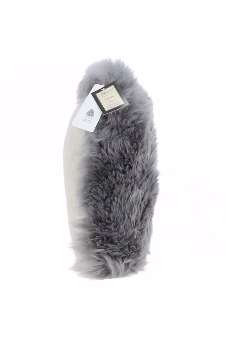 Fenland England Grey Real Lambskin Fluffy Square Cushion, W/D/H: 40 x 40 x 40 cm