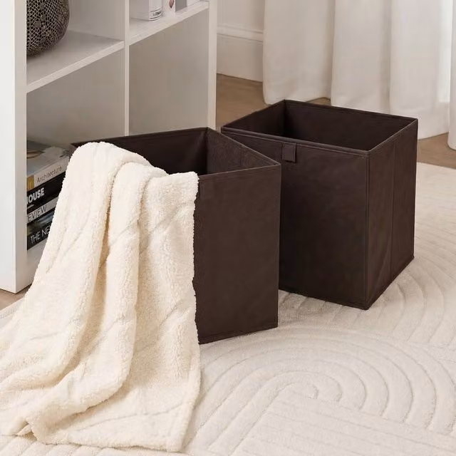 OHS 2 x Matte Velvet Cube Folding Storage Organisers in Brown