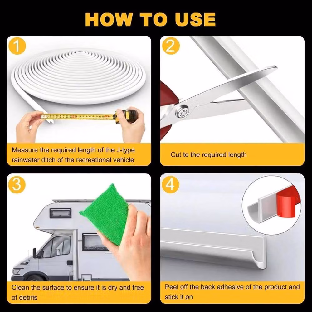 FLAVORA Self-adhesive Waterproof Drip Stop Door Gutter Rain Deflector, White, W: 52 cm, L: 500 cm – 6