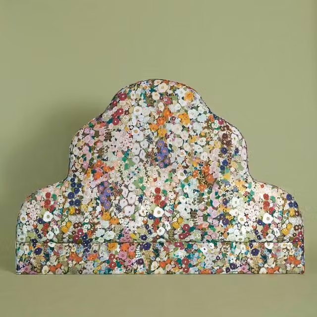 House of Hackney Hollyhocks Scalloped Upholstered Headboard in Multicolour Floral Fabric