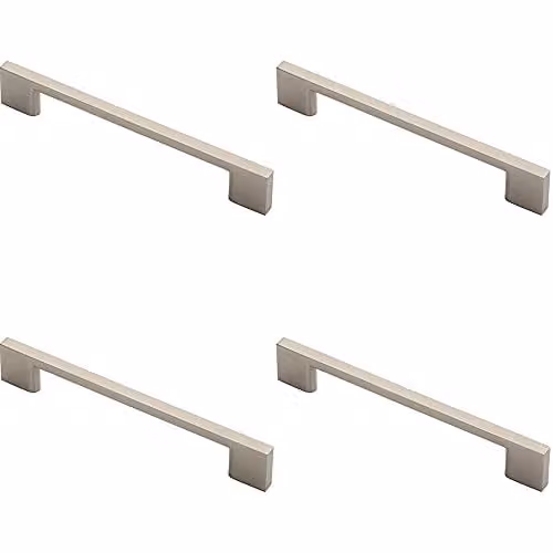 Loops 4 Pack Slim D-Shape Bow Pull Handles in Brushed Silver, W: 15.2 cm, D: 7.5 mm, Fixing Centres: 128 mm