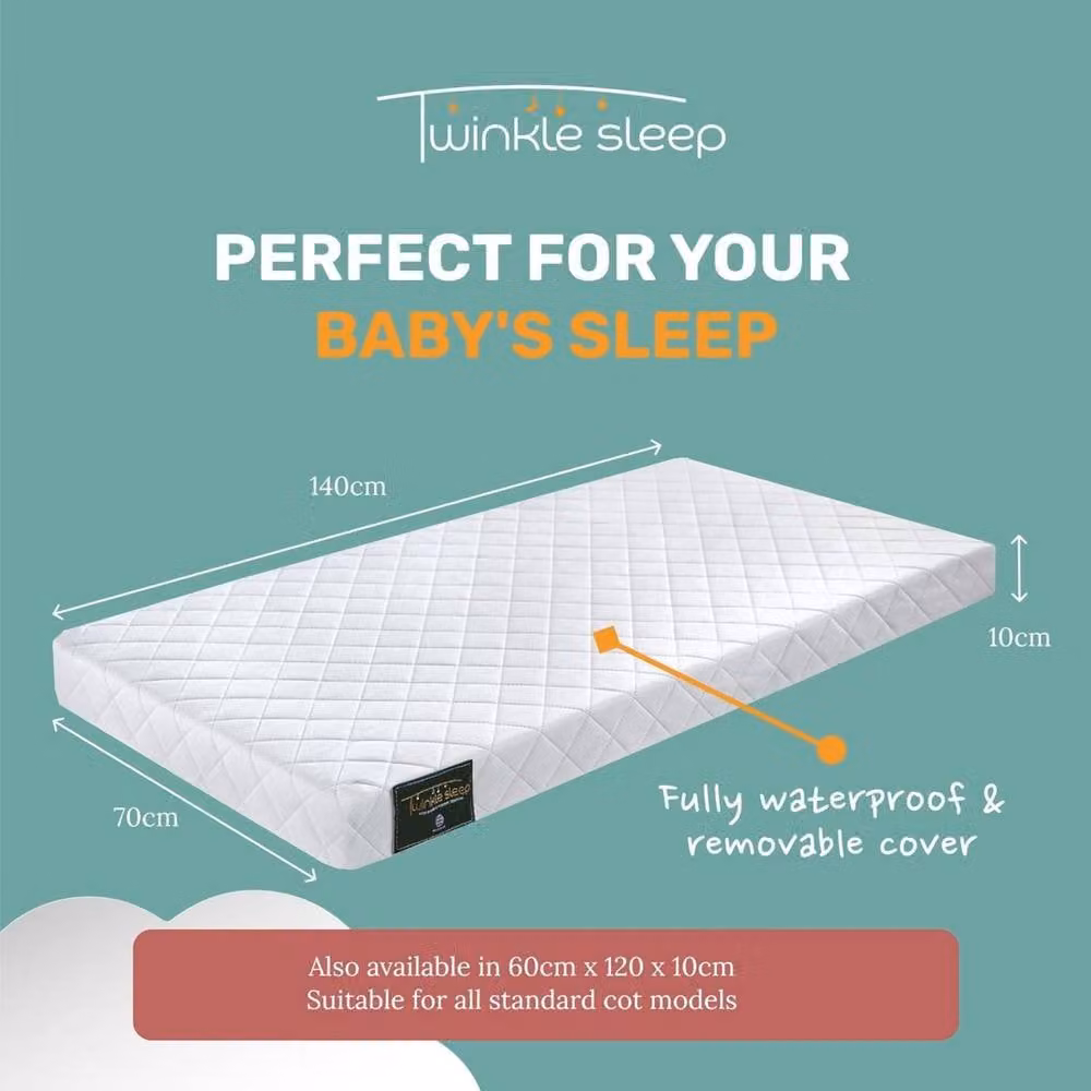 Bedzonline Twinklesleep Hypoallergenic Baby Cot Mattress in White, W/D/H: 140 x 70 x 10 cm – 2