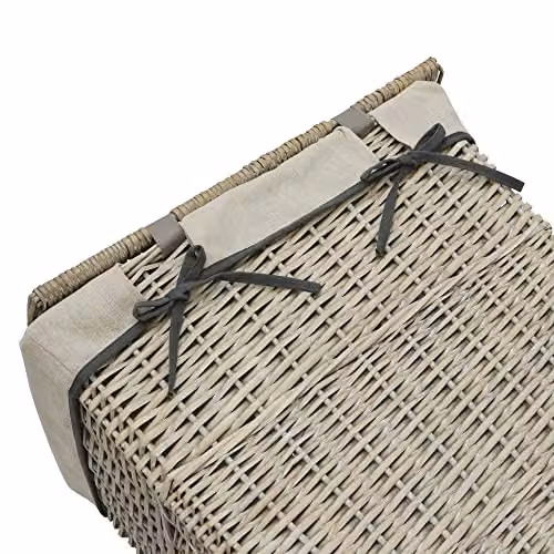 JVL Arianna Rectangular Tapered Willow Laundry Basket with Lid and Removable Bag, Grey – 2