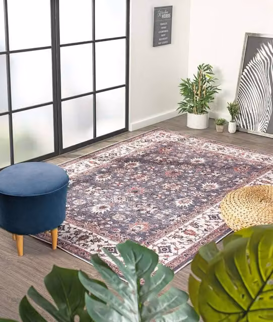 THE RUGS Yasmin Washable Persian Classic Oriental Rug in Blue, W: 60 cm, L: 180 cm