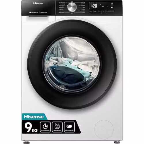 Hisense 3S Series WF3S9043BW3 9kg WiFi Connected Front Loader Washing Machine, 1400 rpm, White, A Rated – 1