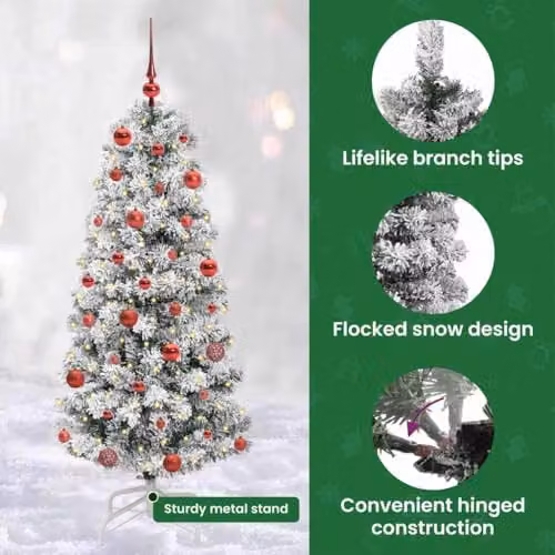 vidaXL Artificial Hinged Christmas Tree in Green and White, 150 cm – 5
