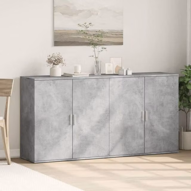 Berkfield Home Set of 2 Modern Abstract Sideboards in Concrete Grey, W/D/H: 79 x 38 x 80 cm – 1
