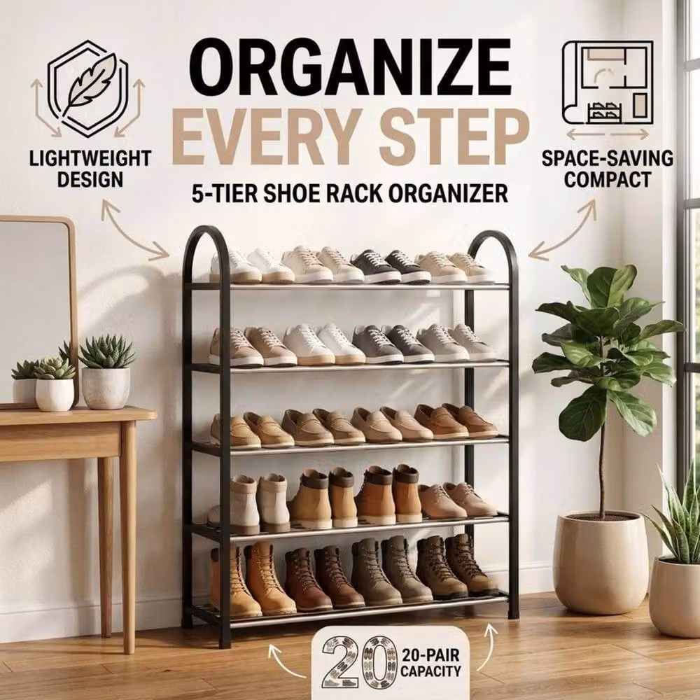 Kelvenix 5 Tier Metal Shoe Rack Stand in Black – 4