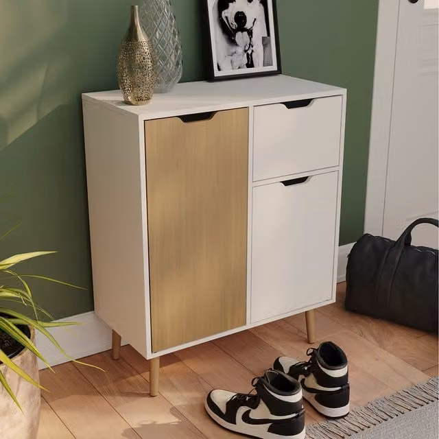 Vida Designs Modern Pine Wood Sideboard in White and Brown