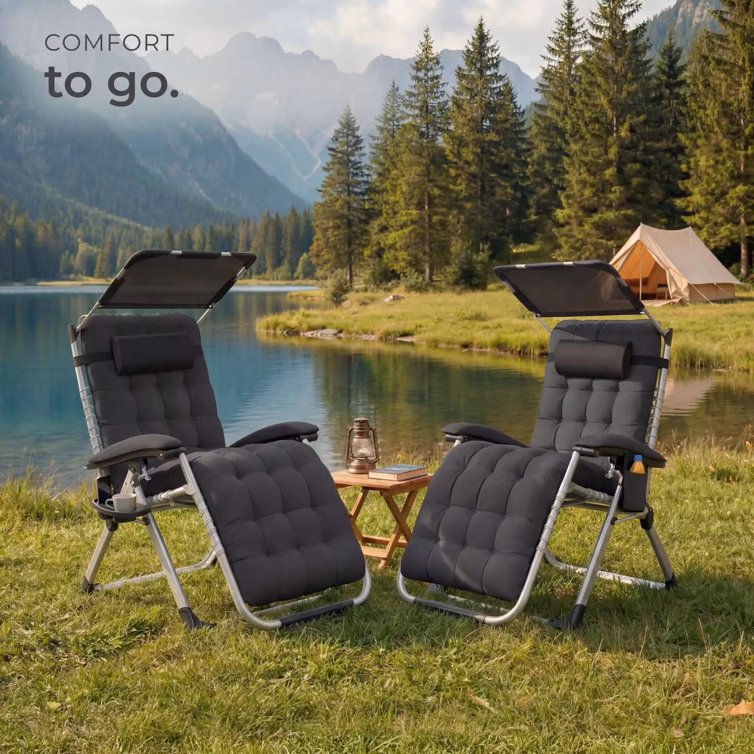 tectake Cirrus 2 Seater Sun Lounger in Black with Sun Canopy and Adjustable Headrest – 8
