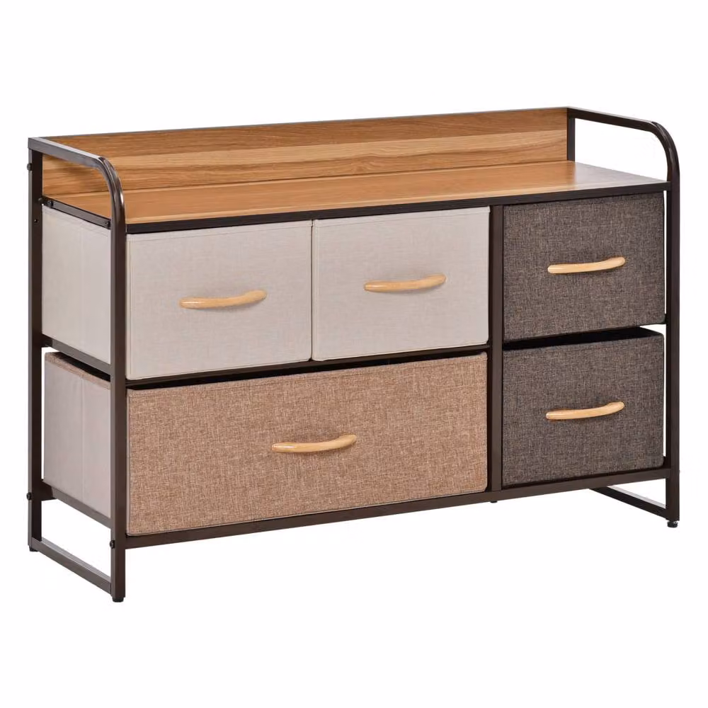 Wyld Haus Zini Brown 5 Drawer Dresser with Steel Frame and Wood Effect Top – 2