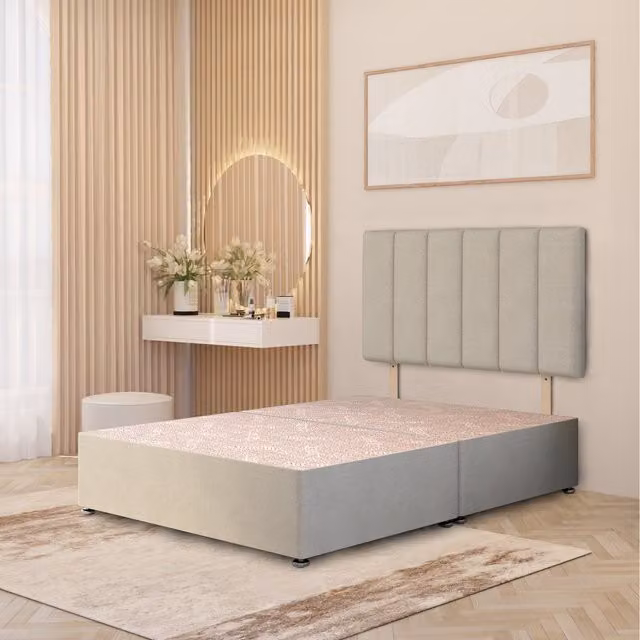 Somnior Beds Ltd Modern Upholstered Striped Fabric Divan Bed Base with Drawers in Beige and Yellow, W/D/H: 200 x 200 cm