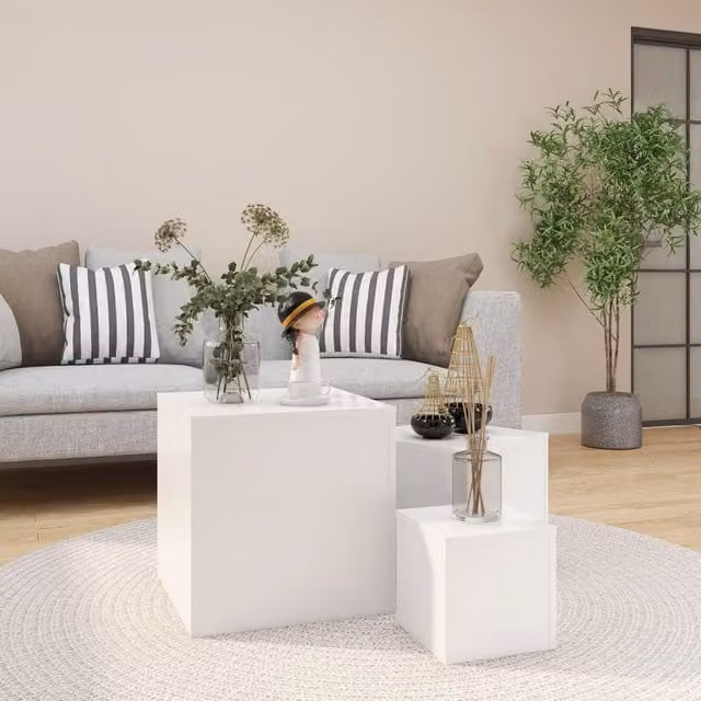 Berkfield Home Set of 3 White Nesting Side Tables in Matt MDF