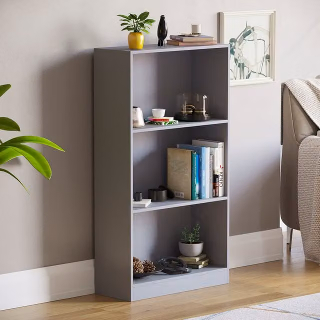 Vida Designs Cambridge Modern Grey Bookcase with 3 Shelves, W: 108 cm, H: 60 cm, D: 24 cm