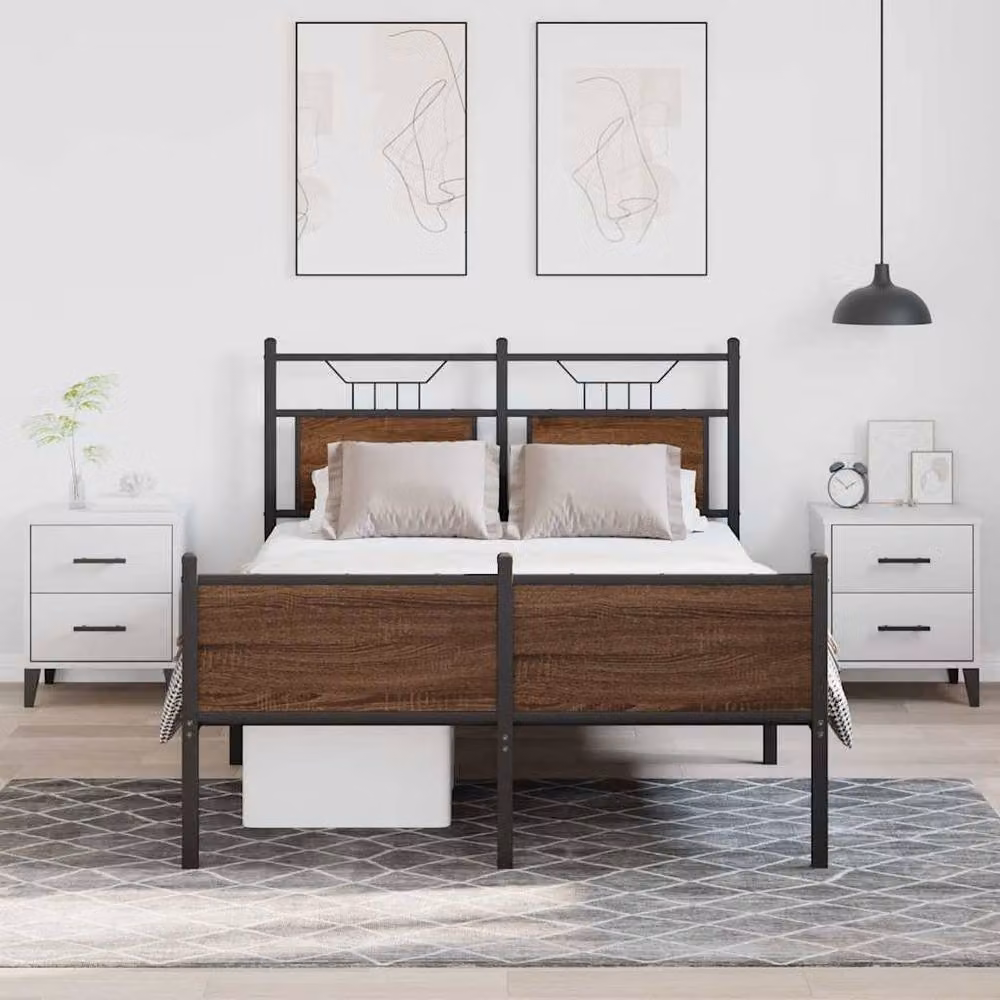 Berkfield Home Small Double Oak and Metal Bed Frame with Drawers, Brown, W/D/H: 120 x 190 x 91.5 cm – 2