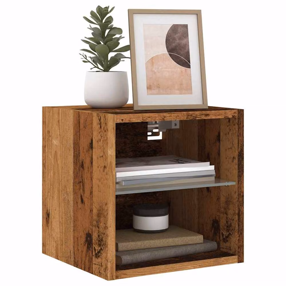 Berkfield Home Set of 2 Wall Mounted TV Cabinets with Integrated LED Lights in Brown Old Wood, W/D/H: 30 x 28.5 x 30 cm – 2
