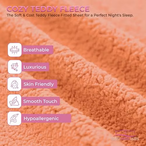 Snug City Teddy Fleece Extra Deep Fitted Sheet, Orange, Super King, W/D/H: 200 x 200 x 30 cm – 5