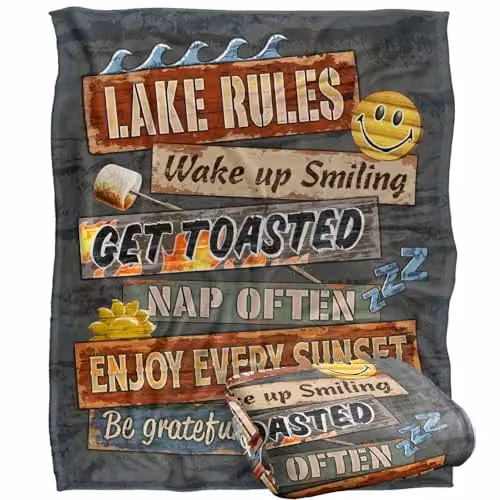JQ Licensing James Piazza Lake Rules Silky Touch Super Soft Fleece Throw Blanket in White, W/D/H: 152 x 127 cm