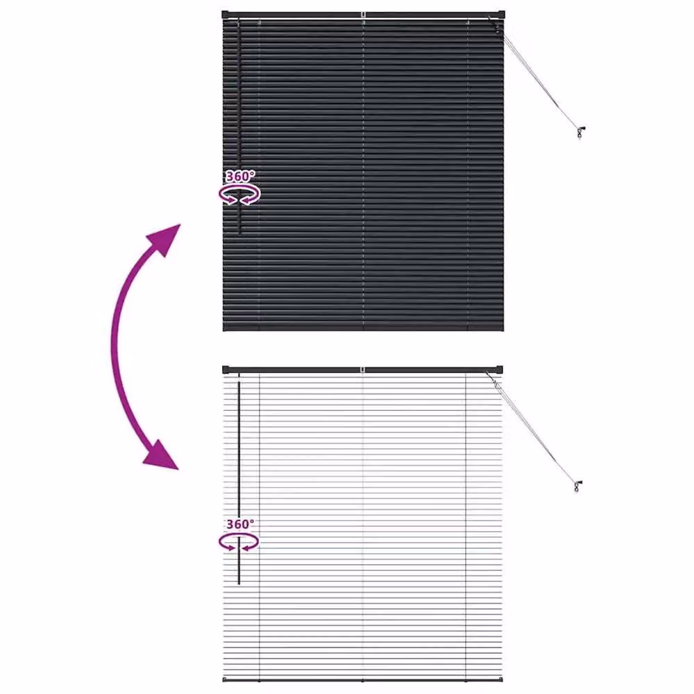 Kelvenix Black Aluminium Manual Cord Window Blind, UV-Resistant and Opaque, Width: 100 cm – 2