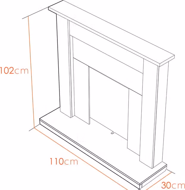 Adam Southwold Fireplace Suite in Oak Black with Fire Black, W/D/H: 102.0 x 110.0 cm