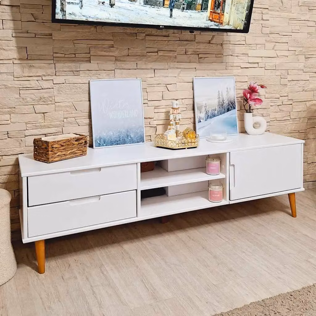 Berkfield Home MOLDE White TV Cabinet in Solid Pine Wood, W/D/H: 158 x 40 x 49 cm – 3