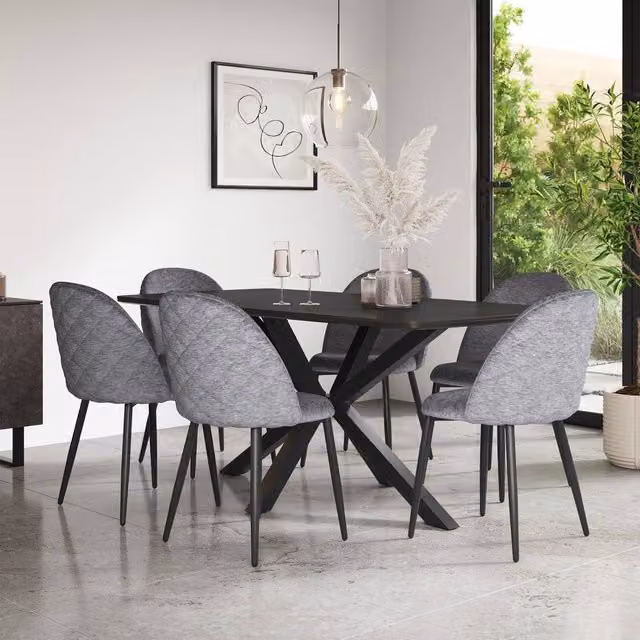 More4Homes Juno Concrete Ceramic Rectangular Dining Table and 8 Raye Grey Velvet Chairs – 1