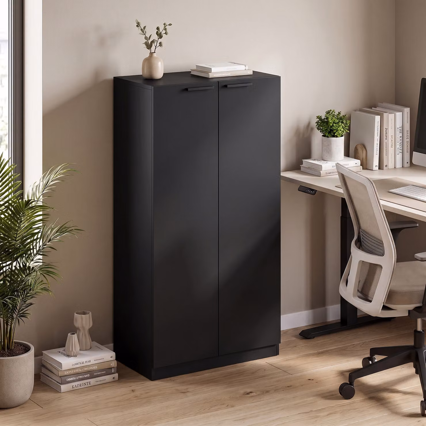 HOMCOM Black Modern Wooden Storage Cabinet with Soft-Close Hinged Doors, H 120 x W 60 x D 31.5 cm – 2