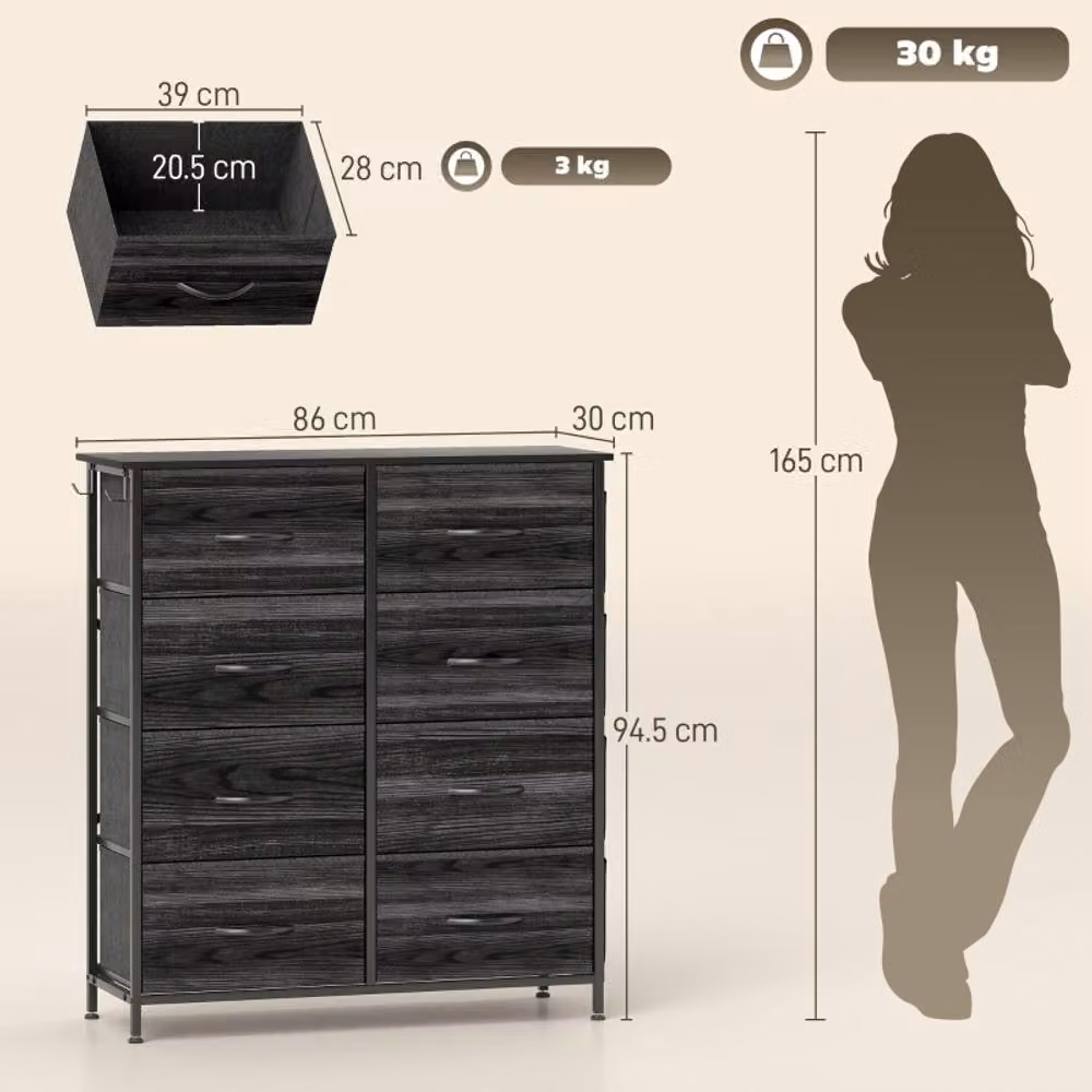 STILVORA Modern 8 Drawer Chest of Drawers with Matt Black Metal Frame – 3