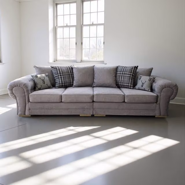 Abakus Direct Verona 4 Seater Linen Upholstered Sofa in Grey