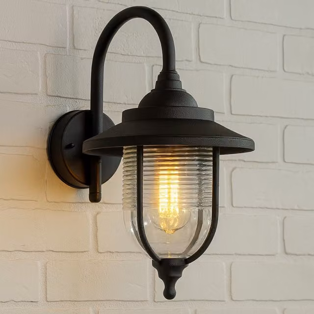 CGC Lighting Jemima Fisherman Hooked Outdoor Wall Lantern in Black