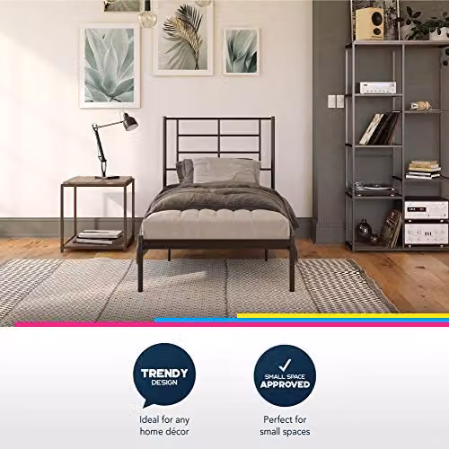 DHP Furniture Jensen Modern Metal Bed in Black, Single, W/D/H: 90 x 200 cm – 6