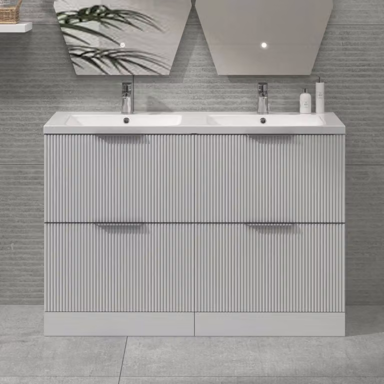 Royal Bathrooms Evora Matt White Fluted Floor Standing 4 Drawer Vanity Unit with Ceramic Basin, Width: 120 cm