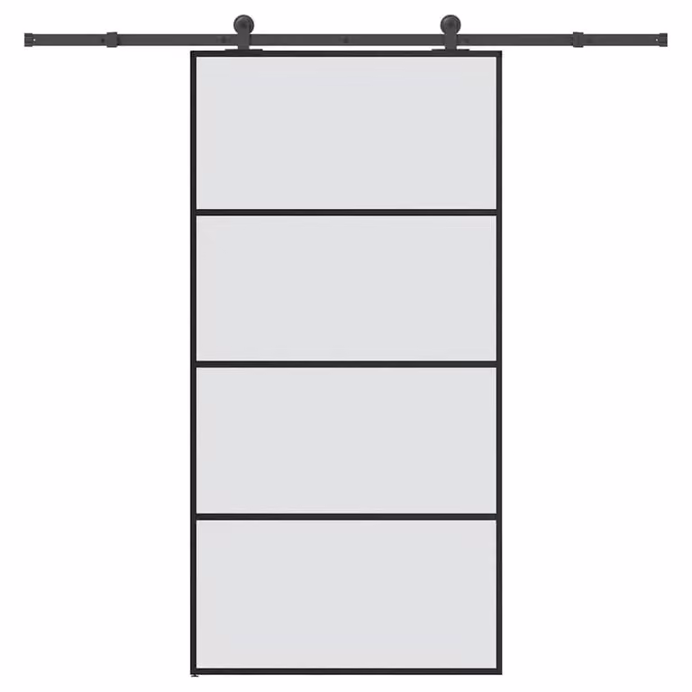 Berkfield Home Sliding Door with Hardware Set, Black ESG Glass and Aluminium, W: 102.5 cm, H: 205 cm
