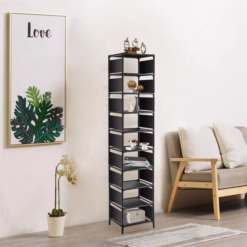 SPETLEK 10 Tier Narrow Metal Shoe Rack Storage Organiser Cabinet Stand in Black – 5