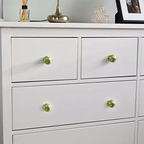 Nicola Spring Polished Ceramic Cupboard Drawer Knobs with Polka Dot Design in Green and White, Pack of 24 – 2