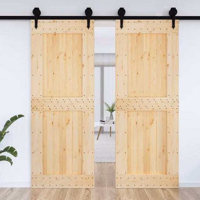 Berkfield Home Narvik Rustic Solid Wood Pine Door in Beige, W: 85 cm, H: 210 cm