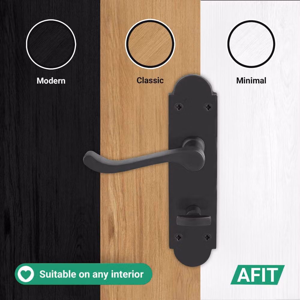 AFIT Matt Black Bathroom Door Handle Set, 1 Pair of Backplate Handles, W/H: 15 x 15 cm – 6