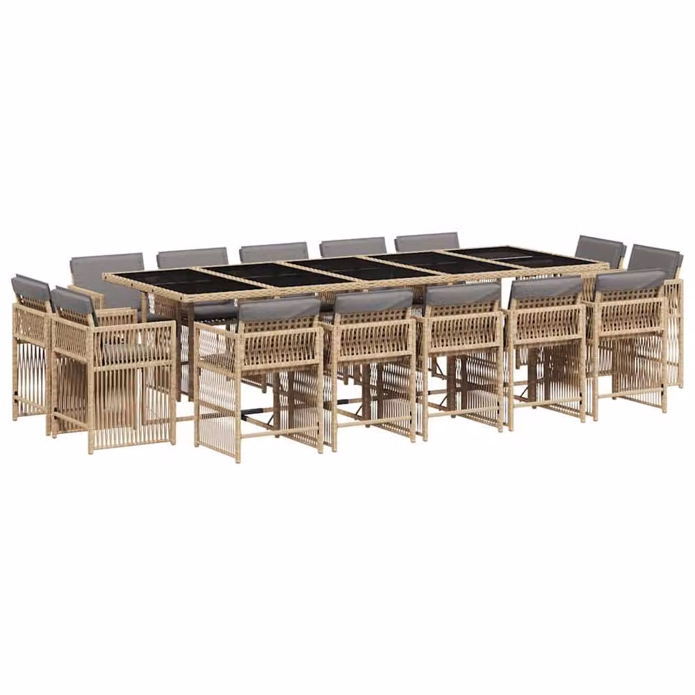 Berkfield Home 15 Piece Modern Poly Rattan Garden Dining Set with Cushions and Glass Table in Beige – 2