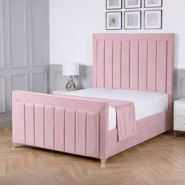 Living Comfort Bedz Elara Single Upholstered Velvet Gas Lift Storage Bed in Pink, W/D/H: 90 x 200 cm
