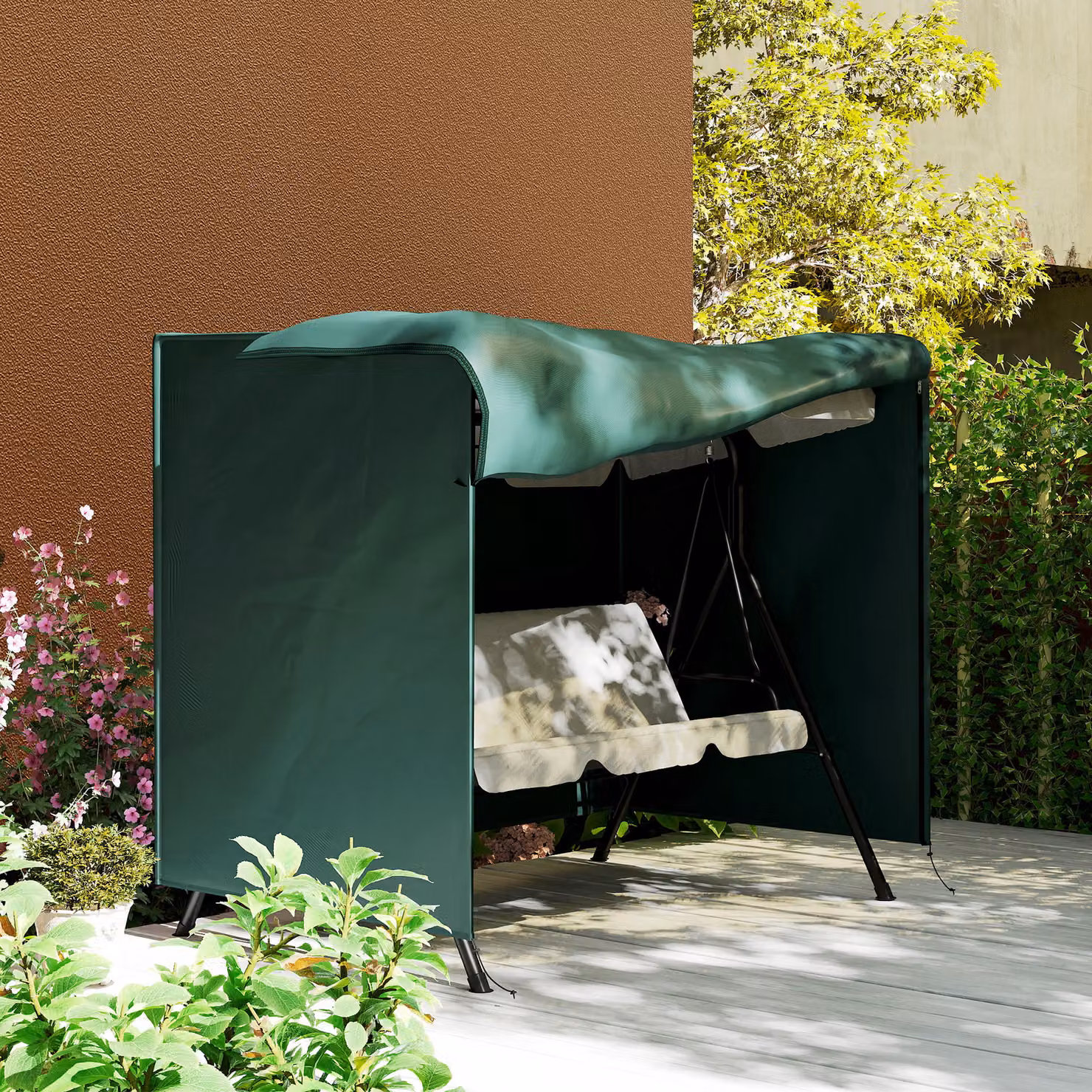 Outsunny Waterproof Oxford Polyester Swing Seat Protector in Green, W/D/H: 124 x 205 x 164 cm – 7