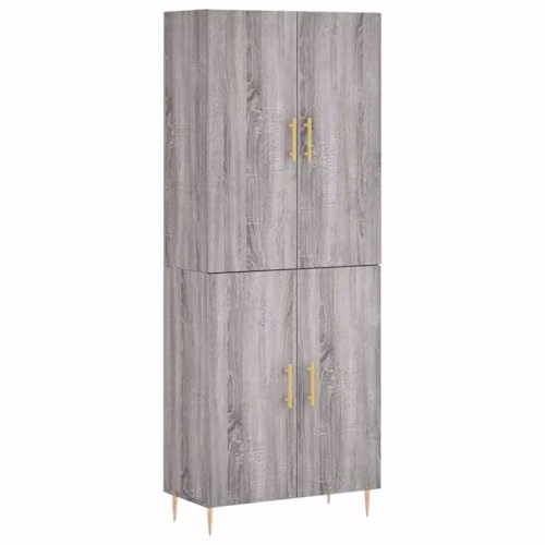 vidaXL Highboard in Grey Sonoma, Modern Freestanding Cabinet with Hinged Doors, W/D/H: 69.5 x 34 x 180 cm