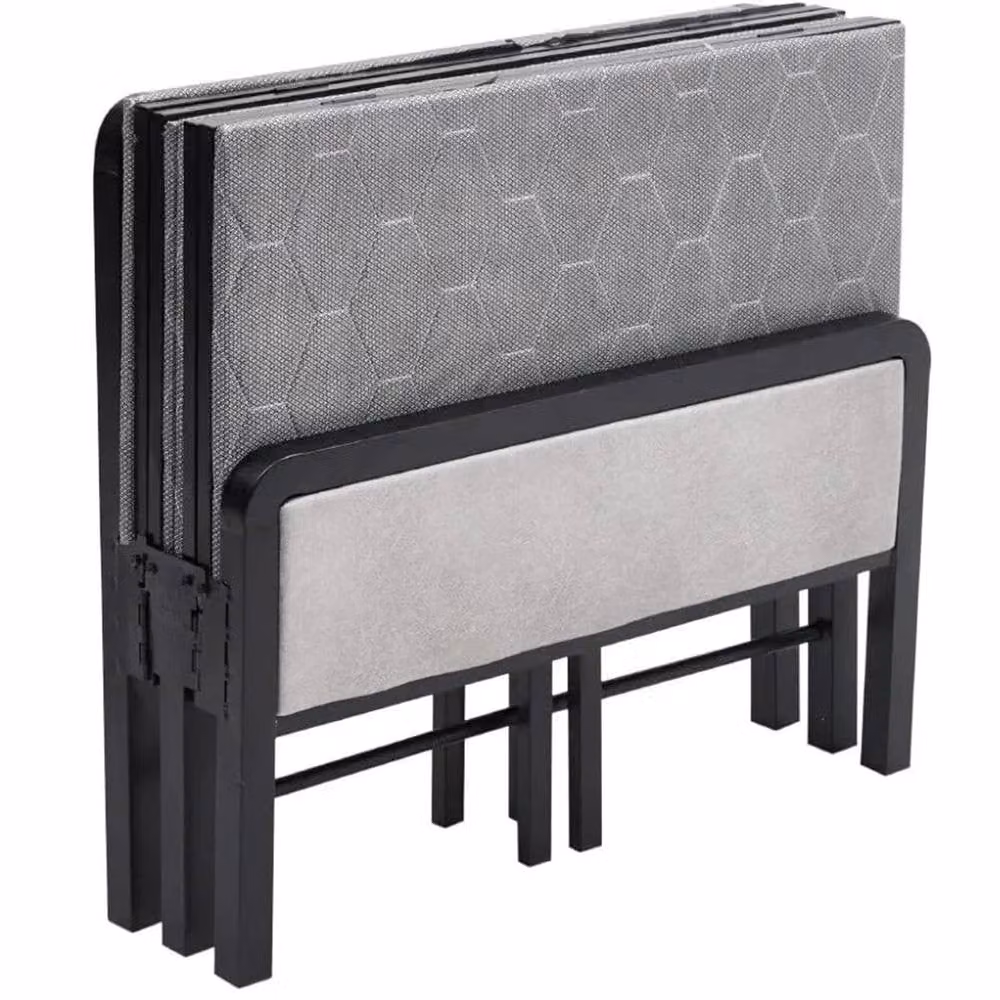 Ventryn Single Folding Guest Bed with Padded Foam Mattress and Metal Frame in Grey – 4